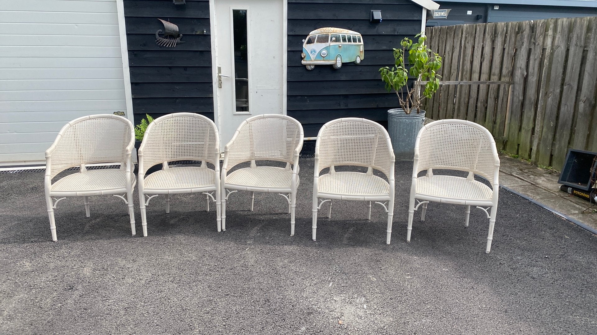 5 rotan eetstoelen, Tuin en Terras, Ophalen of Verzenden, Zo goed als nieuw, Rotan