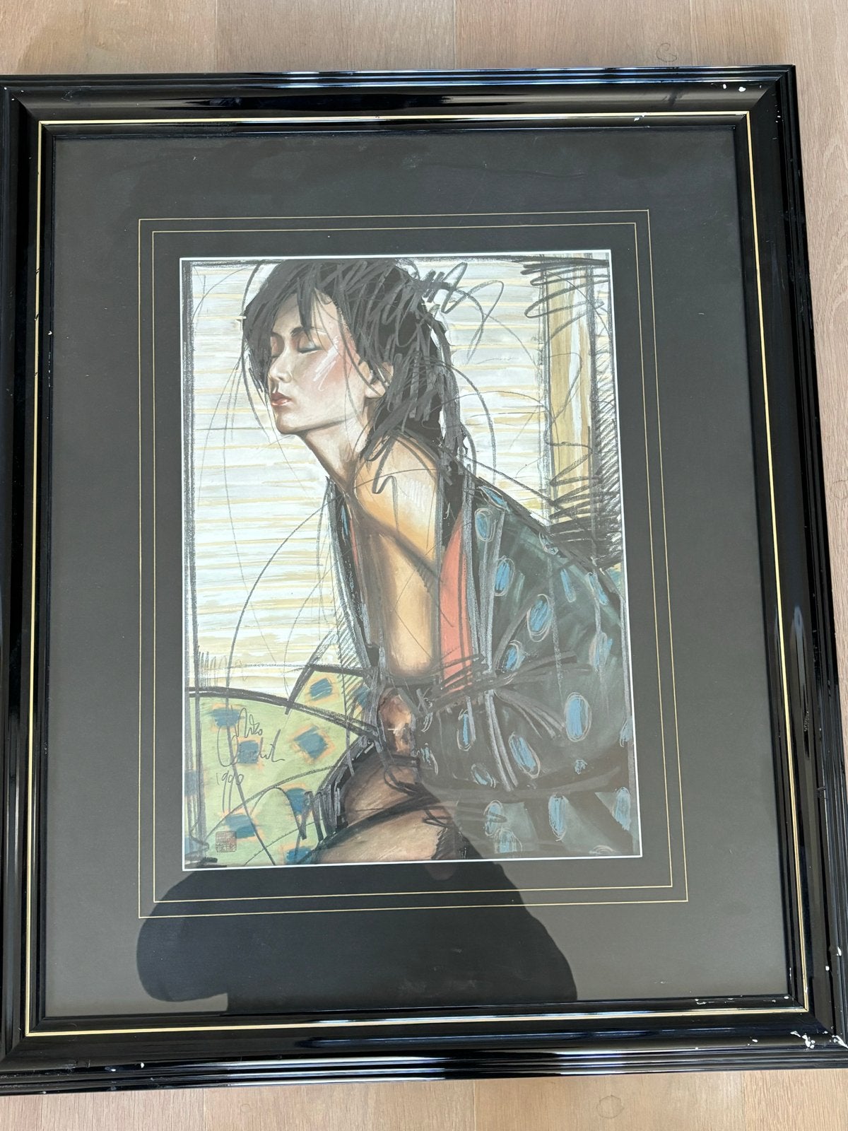 portret van een vrouw in kimono, Portret of Personen, Realistisch, Papier, Pastel