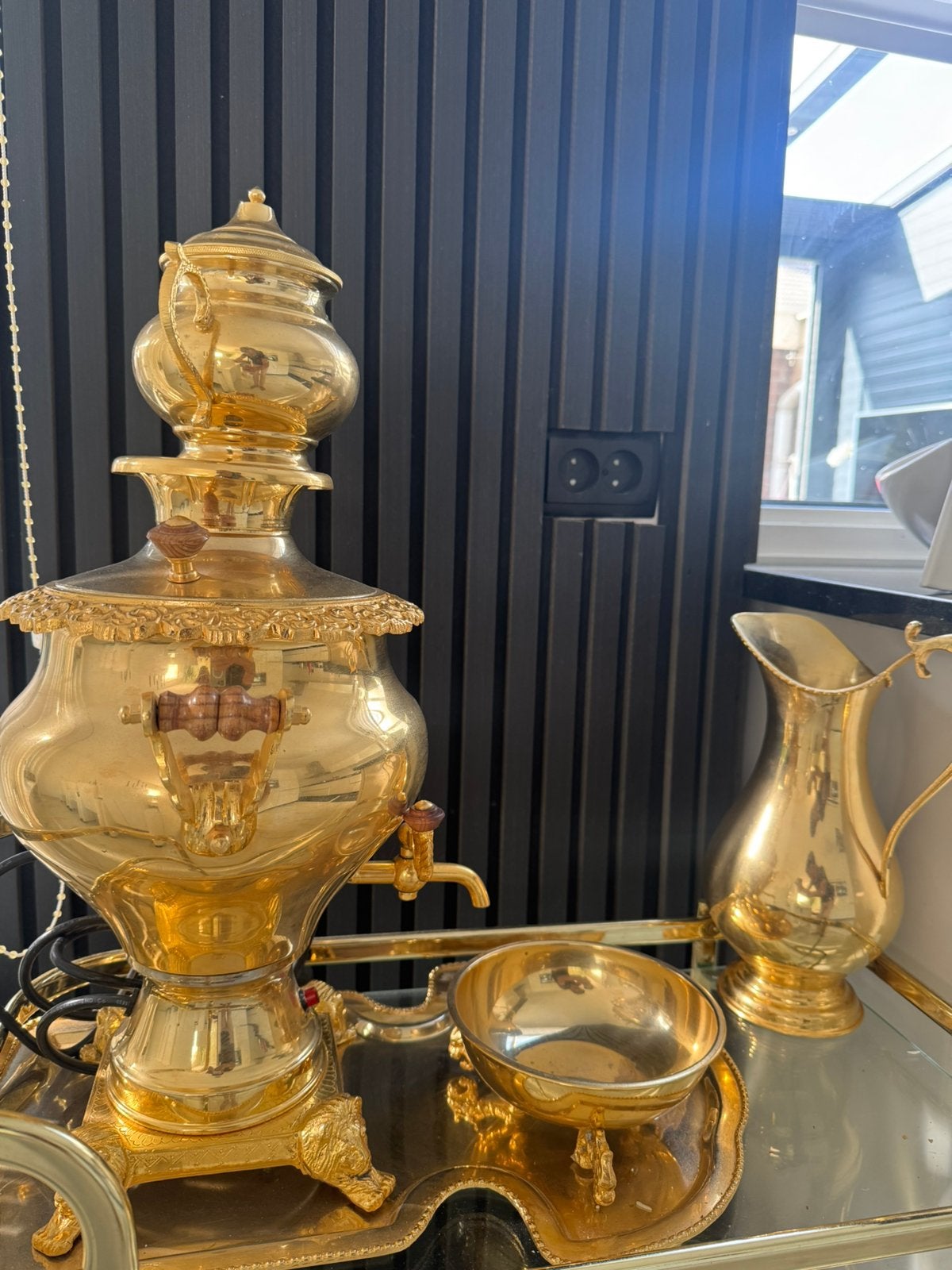 Antiek elektrische Samovar inc accessories, Ophalen of Verzenden, Goud