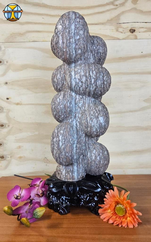 Decoratieve kalkstenen sculptuur op voet (draken eieren), Antiek en Kunst, Kunst | Beelden en Houtsnijwerken, Overige materialen