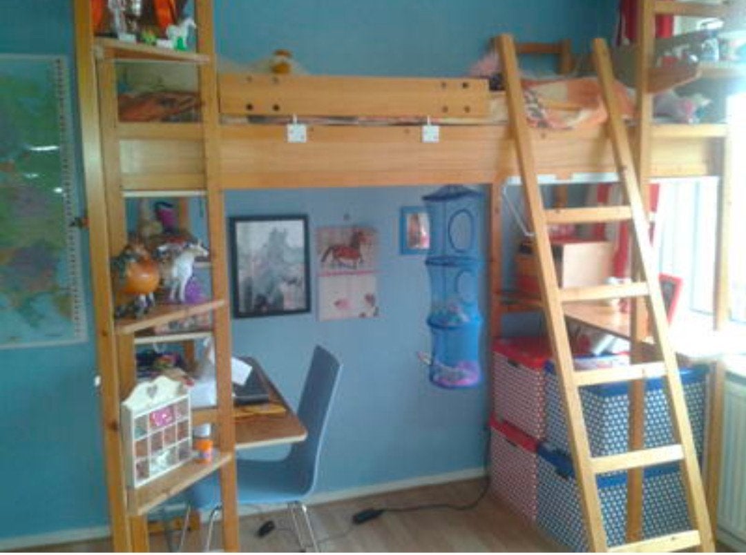LUNDIA Hoogslaper met bureau en ladder, Ophalen, Gebruikt, 90 cm, 200 cm