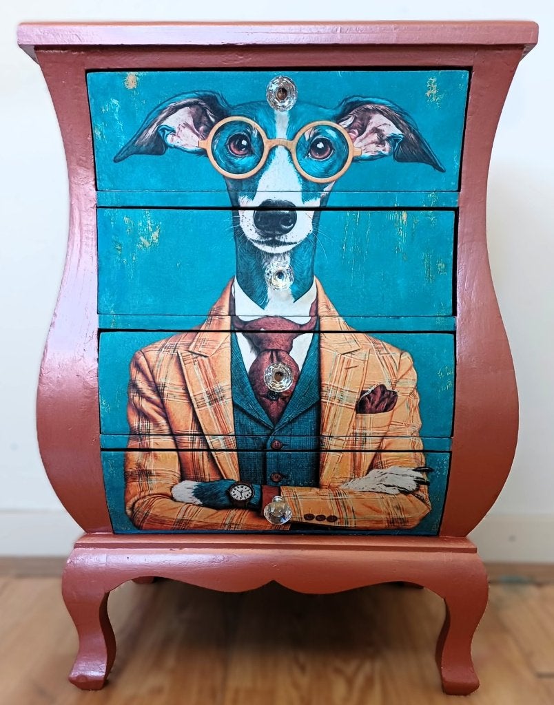 Bronskleurig ladekastje Hazewind hond, blauw, oranje, kastje, Ophalen of Verzenden, Zo goed als nieuw, Eenpersoons