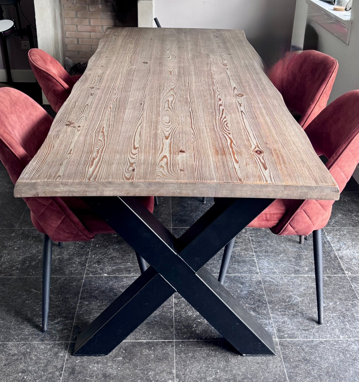 Mooie stevige houten tafel (240x100cm), Ophalen, Gebruikt, 200 cm of meer, 50 tot 100 cm
