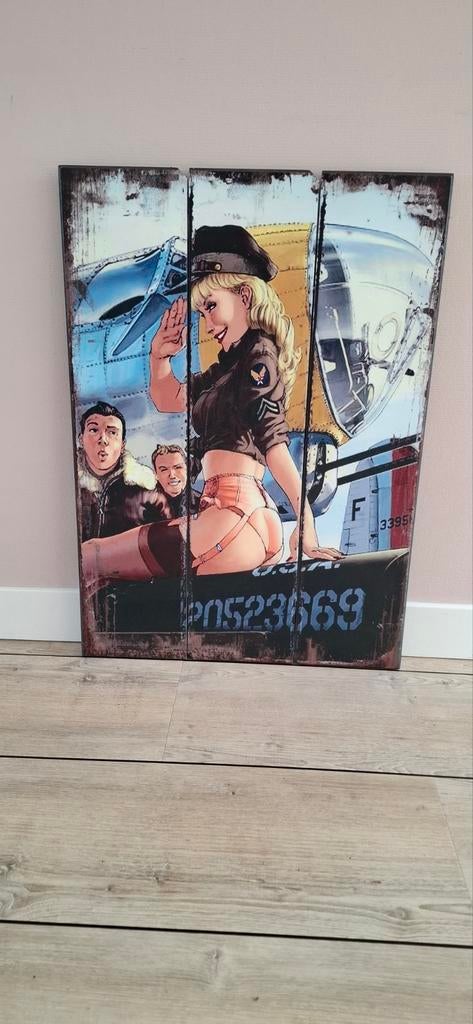 Wandbord Pin-up Pilote willy B17 bommenwerper  USAAF, Ophalen of Verzenden, Luchtmacht, Engeland, Foto of Poster