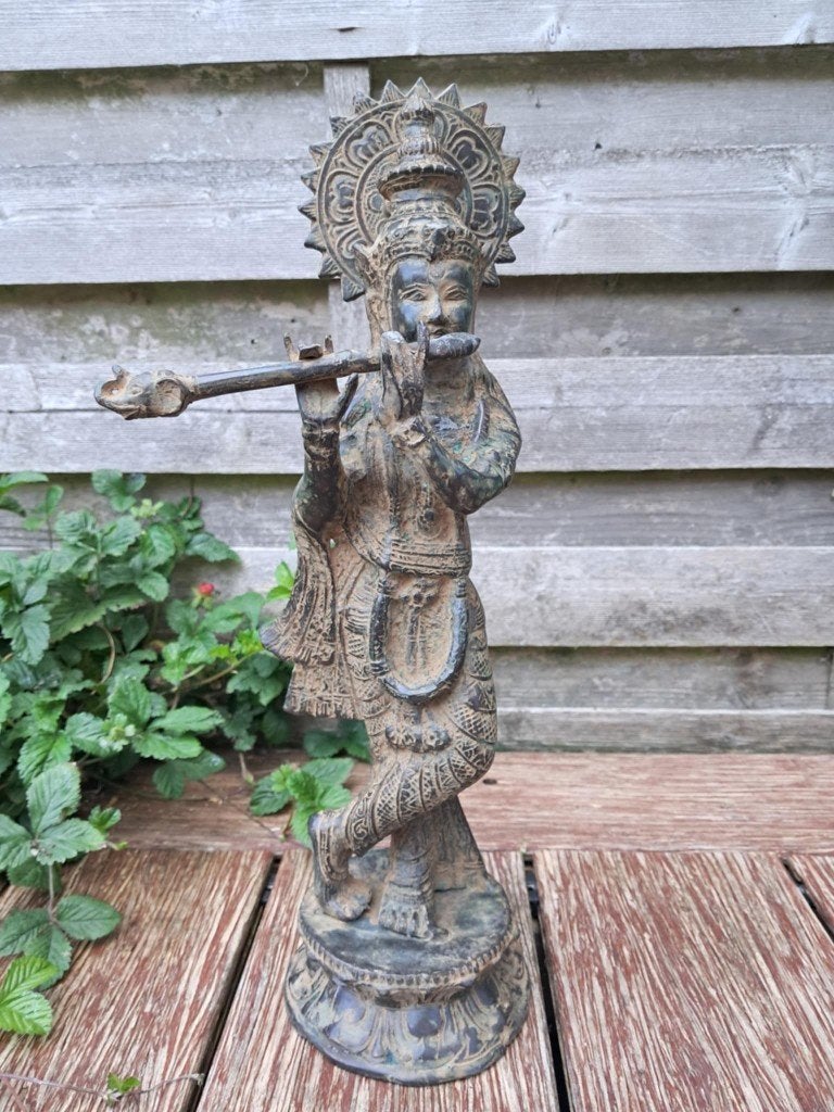 Standbeeld/brons van Lord Krishna die fluit speelt/37 cm, Ophalen of Verzenden, Nieuw