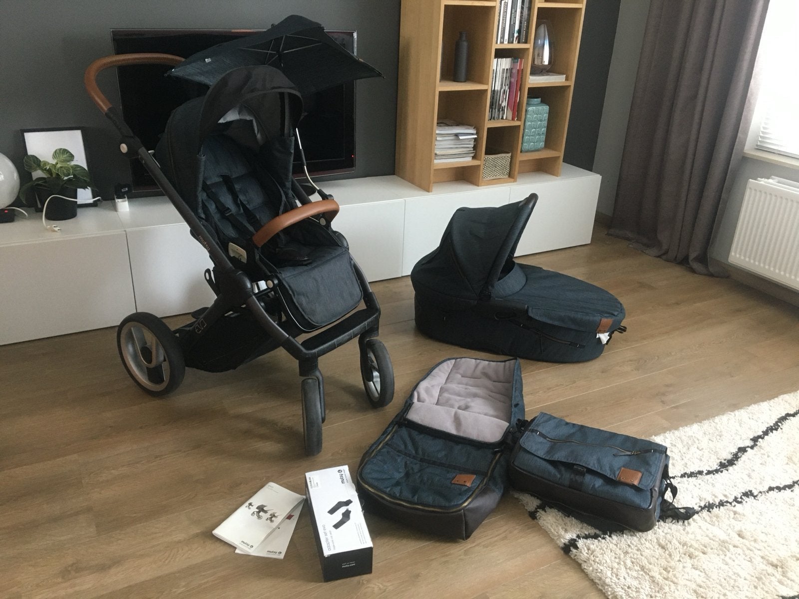 Mutsy Evo Industrial Kinderwagen Jeans Blauw Compleet, Ophalen, Gebruikt, Combiwagen, Mutsy