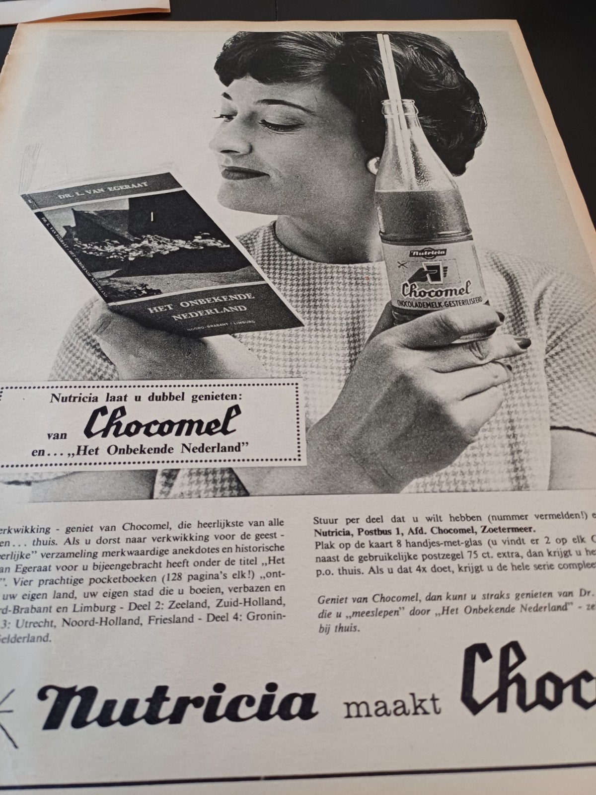 advertentie van Nutricia Chocomel onbekende Nederland 1959, Ophalen of Verzenden, Zo goed als nieuw, Overige typen
