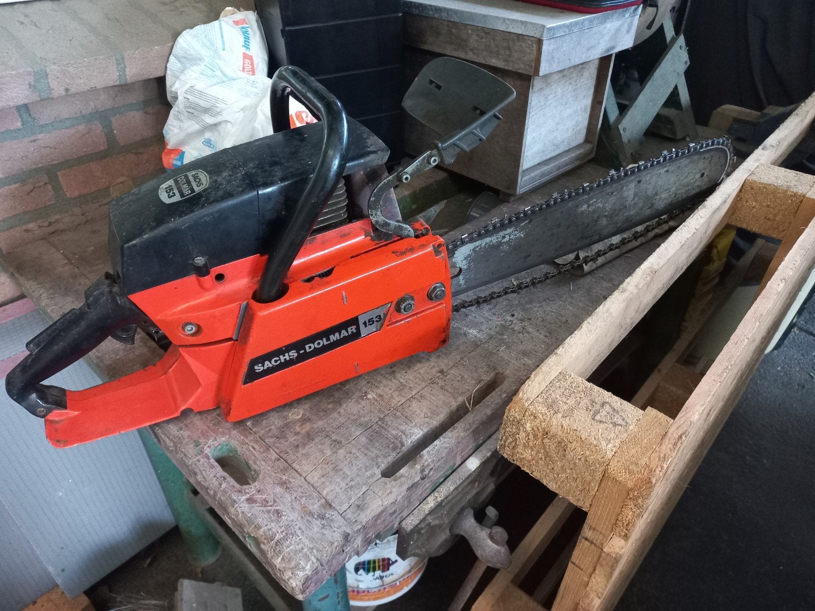 Sachs dolmar 153,  benzine kettingzaag , lopend, Ophalen, Gebruikt