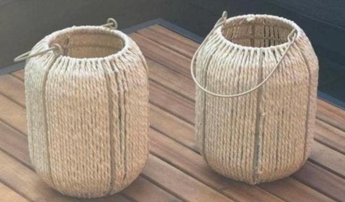 2 windlichten, Ophalen of Verzenden, Zo goed als nieuw, Beige, Windlicht