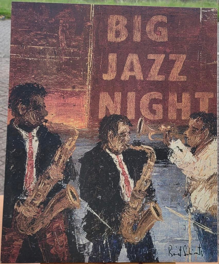 Big Jazz Night - Schilderij met Jazzmuzikanten, Ophalen of Verzenden