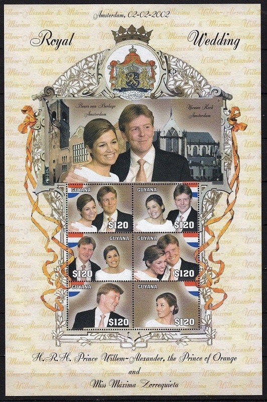 BLOK Guyana 2002, huwelijk Willem Alexander & Maxima , pfrs., Ophalen of Verzenden, Postfris, Koningshuis