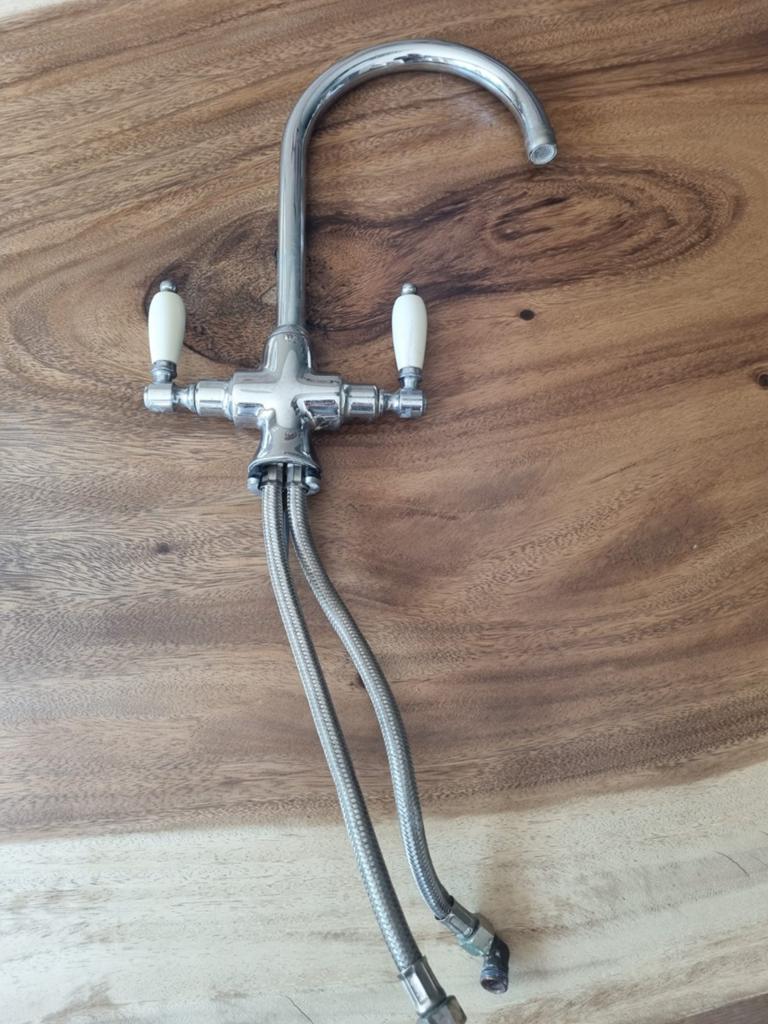Nostalgische keuken mengkraan met wit porseleinen hendels, Ophalen of Verzenden, Gebruikt, Kraan