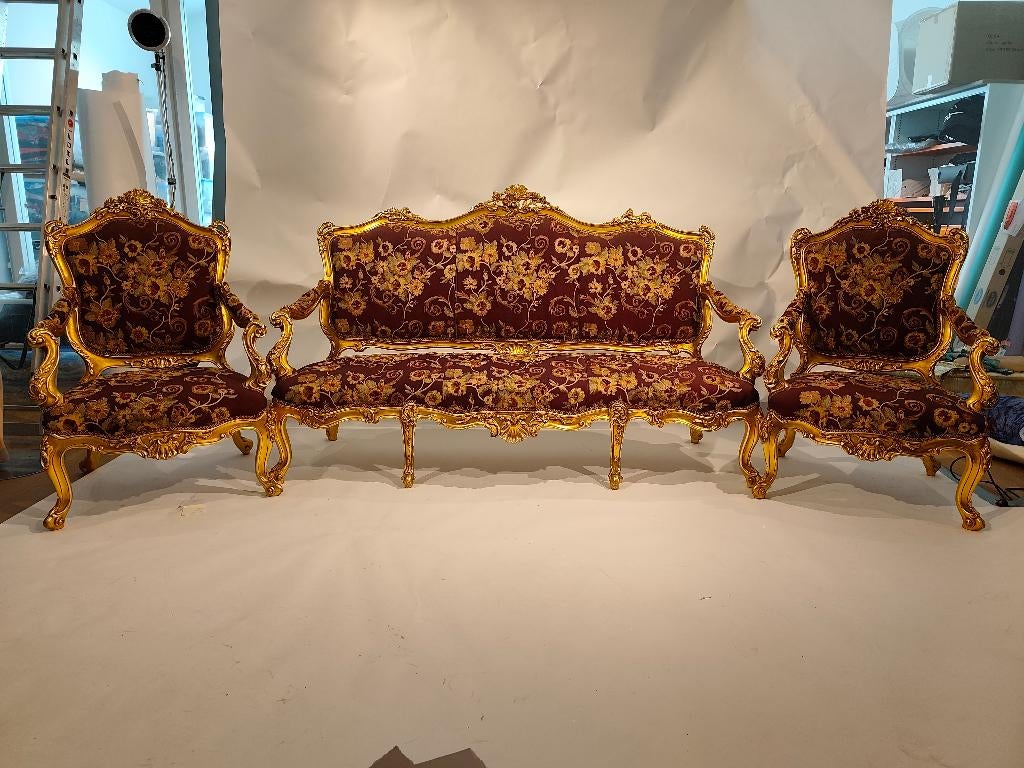 Luxe barok/rococo salonset – bank + 4 stoelen, Huis en Inrichting, Ophalen, Barok, 75 tot 100 cm, Zo goed als nieuw