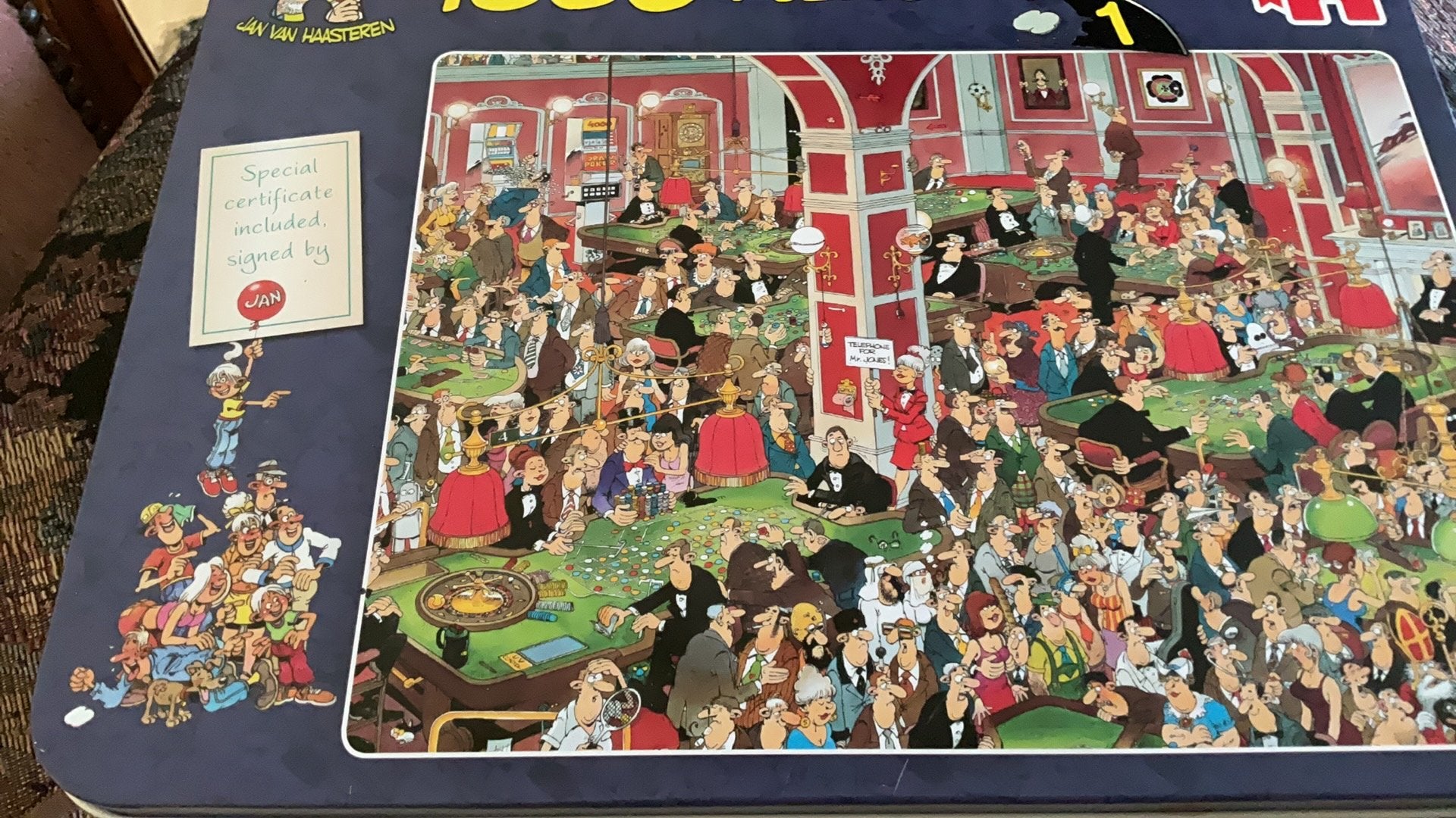 J v haasteren puzzel 1000 st. Crazy Casino blikken doos lim, Hobby en Vrije tijd, Ophalen of Verzenden, 500 t/m 1500 stukjes, Zo goed als nieuw