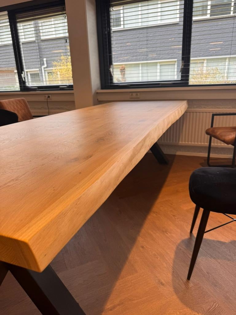 Boomstam tafel 280 bij 1 met een X poot er onder., Ophalen, 200 cm of meer, 50 tot 100 cm, Zo goed als nieuw