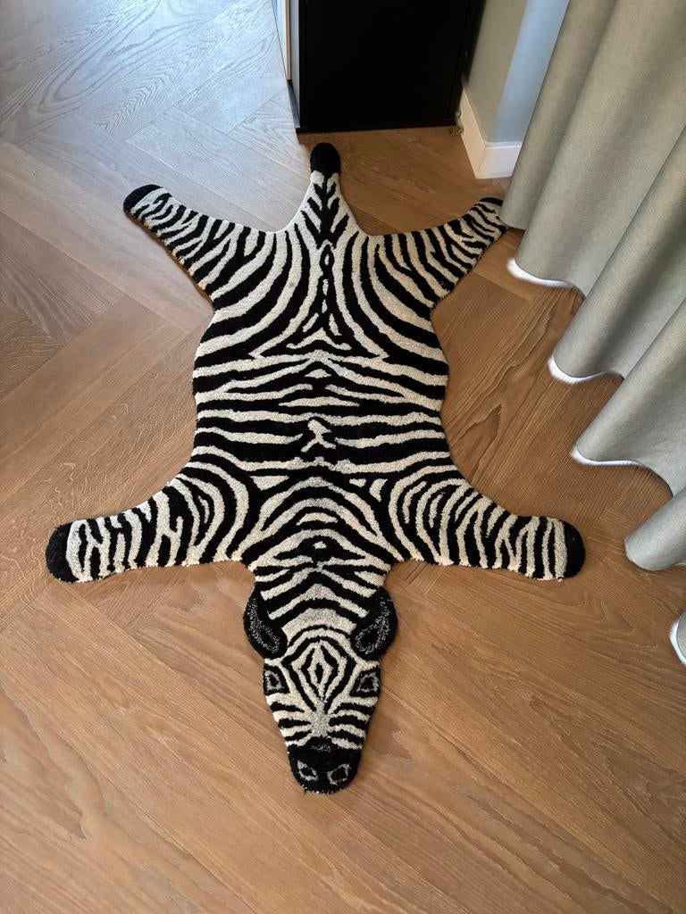 Zebra Vloerkleed Kinderkamer - Zwart/Wit (90x150 cm), Ophalen, 100 tot 150 cm, Zwart, 50 tot 100 cm