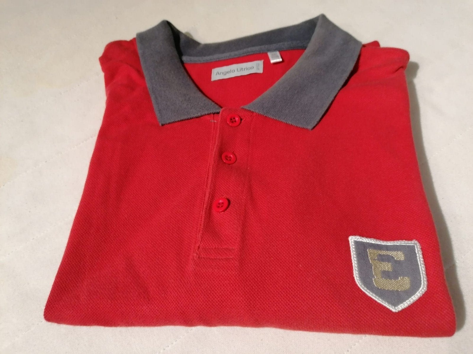 Rood Angelo Litrico poloshirt met grijze kraag, Maat 52/54 (L), Angelo Litrico, Ophalen of Verzenden, Zo goed als nieuw