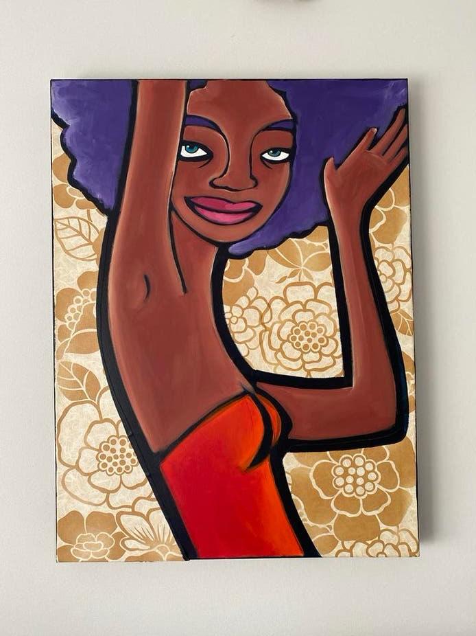 Schilderij vrouw Melina 03' - Kleurrijke Kunst retro, Ophalen