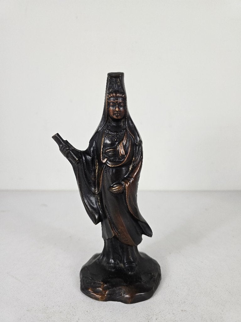 Beeld Guanyin, brons, karakters, China, 1e helft 20e eeuw, Ophalen of Verzenden