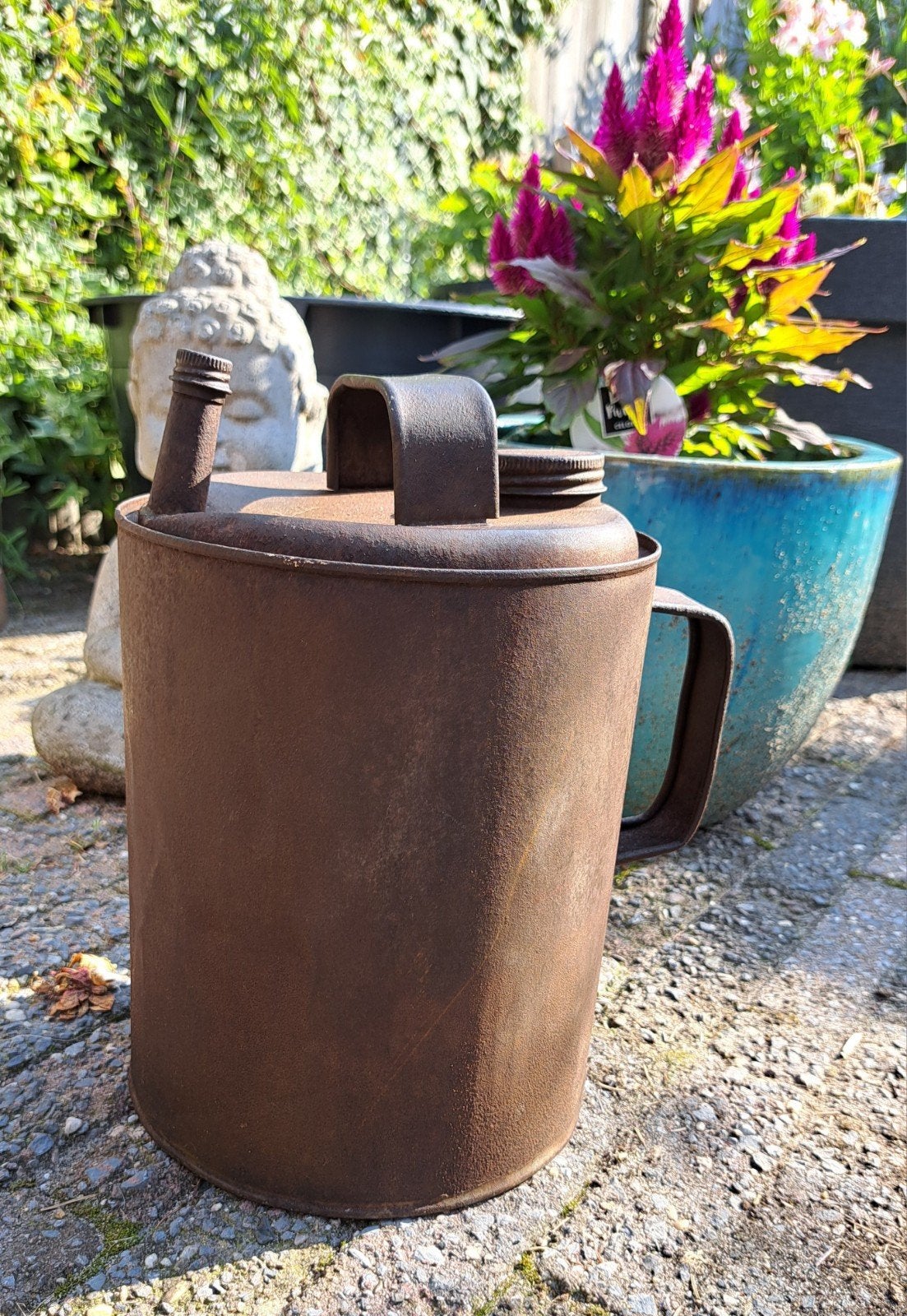 Vintage oud Engels olieblik  met 2 handvaten mancave, Antiek en Kunst, Ophalen of Verzenden