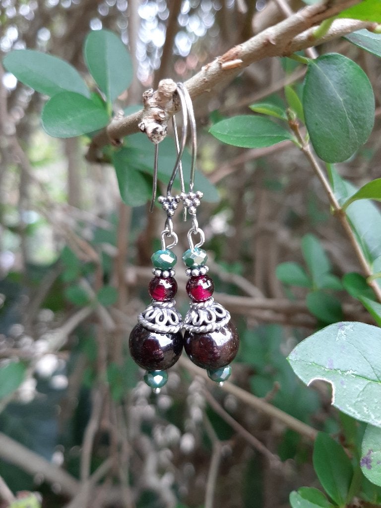 Oorbellen Jazzy Granata granaat-kristalglas facet zilver, Ophalen, Nieuw