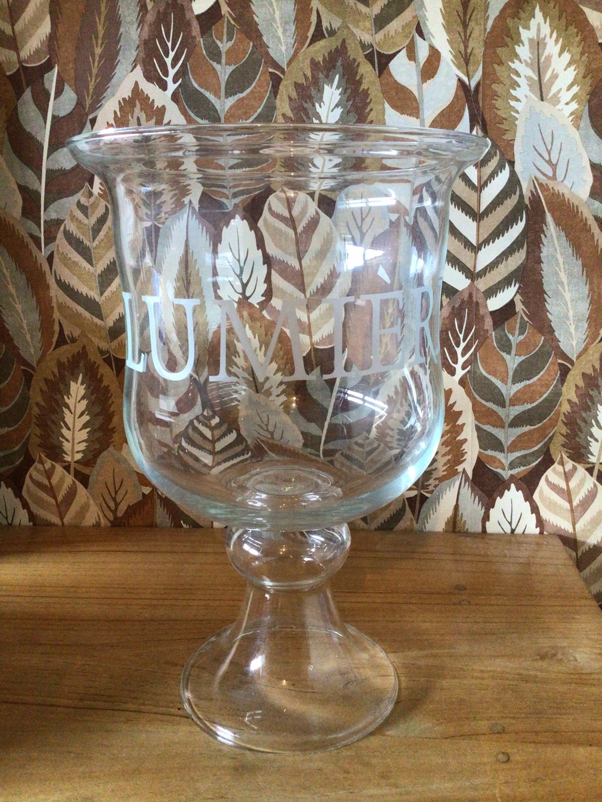 Windlicht van glas met opschrift: Lumiere., Antiek en Kunst, Ophalen