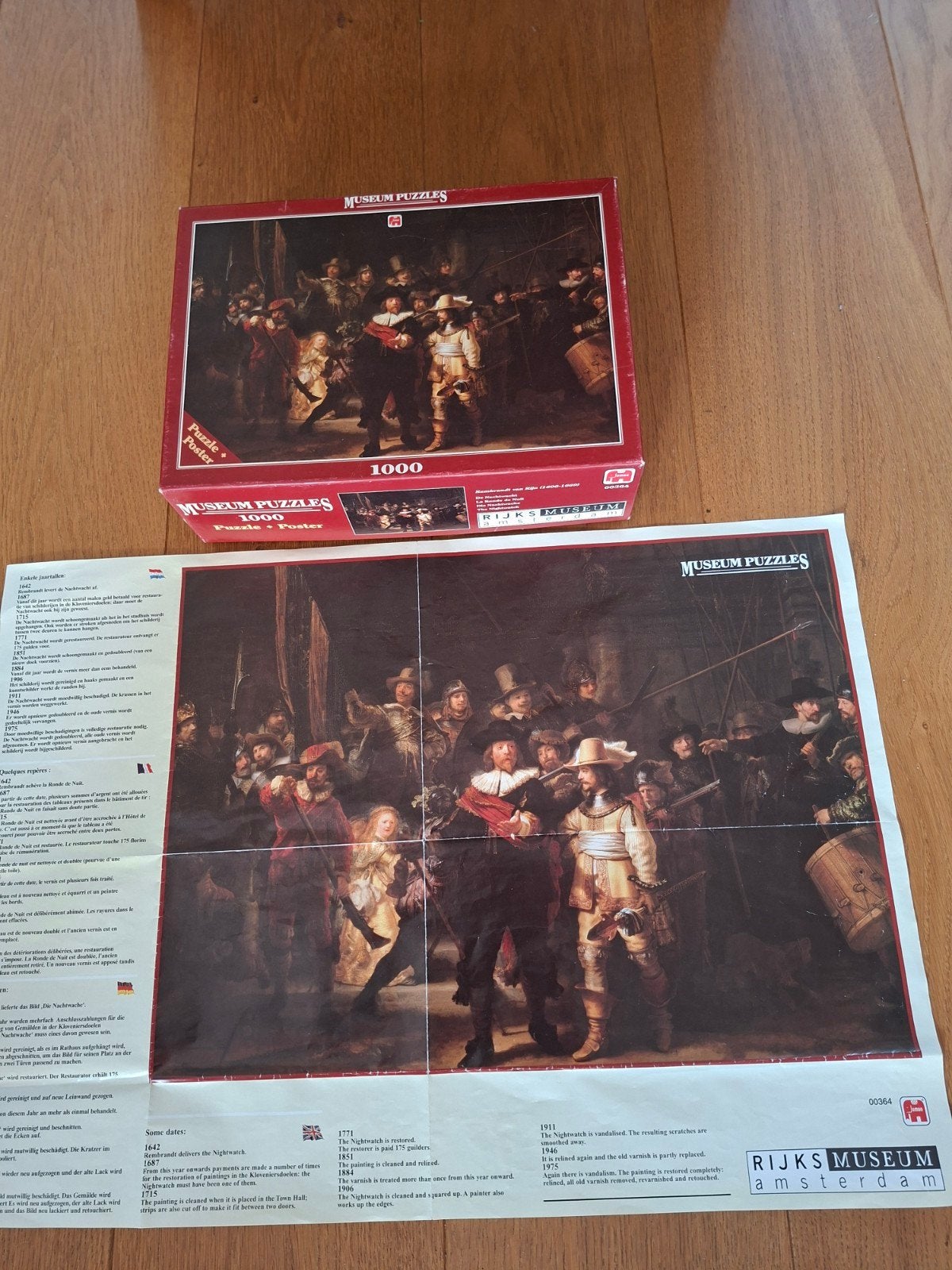 Museum Puzzel De Nachtwacht 1000 stukjes + Poster, Ophalen of Verzenden, 500 t/m 1500 stukjes, Zo goed als nieuw, Legpuzzel