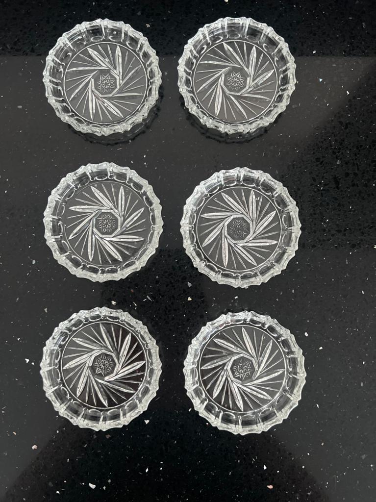vintage kristallen onderzetter set van 6, Antiek en Kunst, Antiek | Glas en Kristal, Ophalen of Verzenden