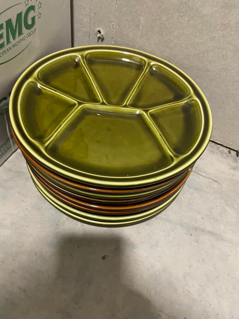 Set van 8 Vintage gourmet borden, Gebruikt, Keramiek, Ophalen of Verzenden, Bord(en)