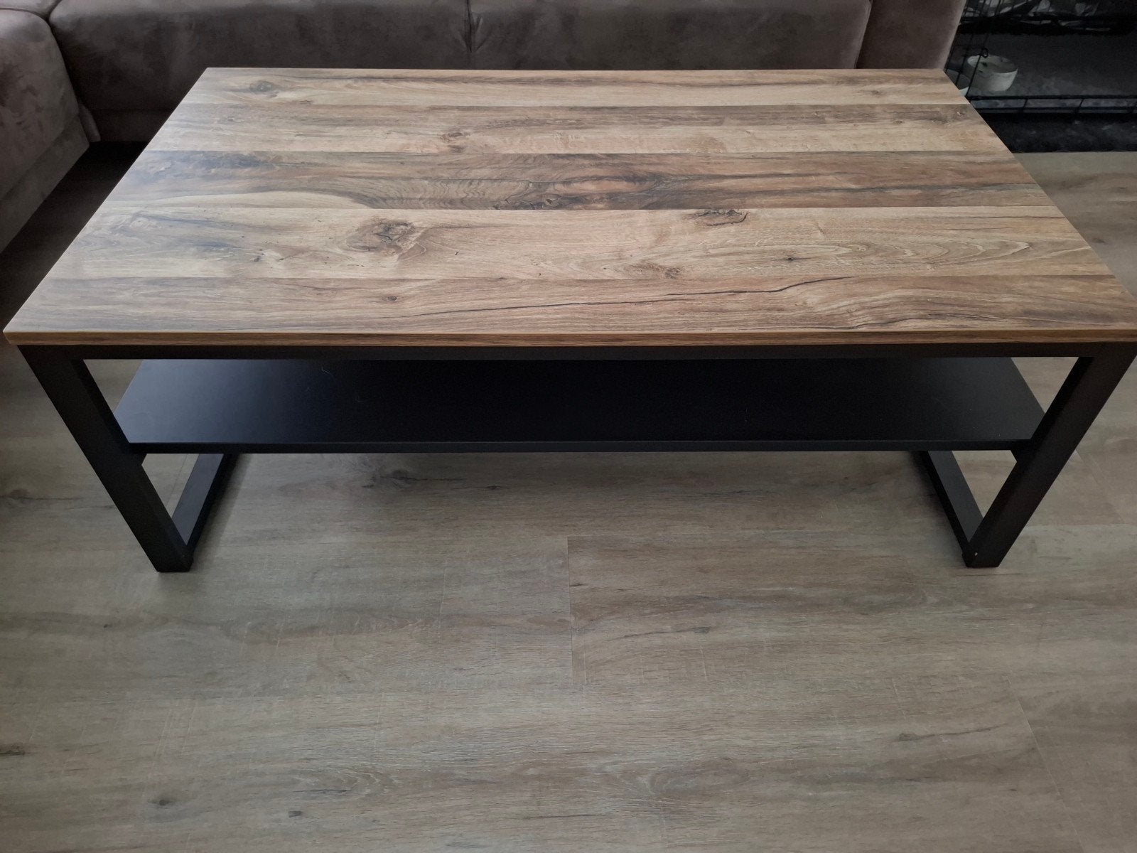Salontafel met houtlook blad. Luc, Ophalen, Gebruikt, 100 tot 150 cm, 50 tot 100 cm