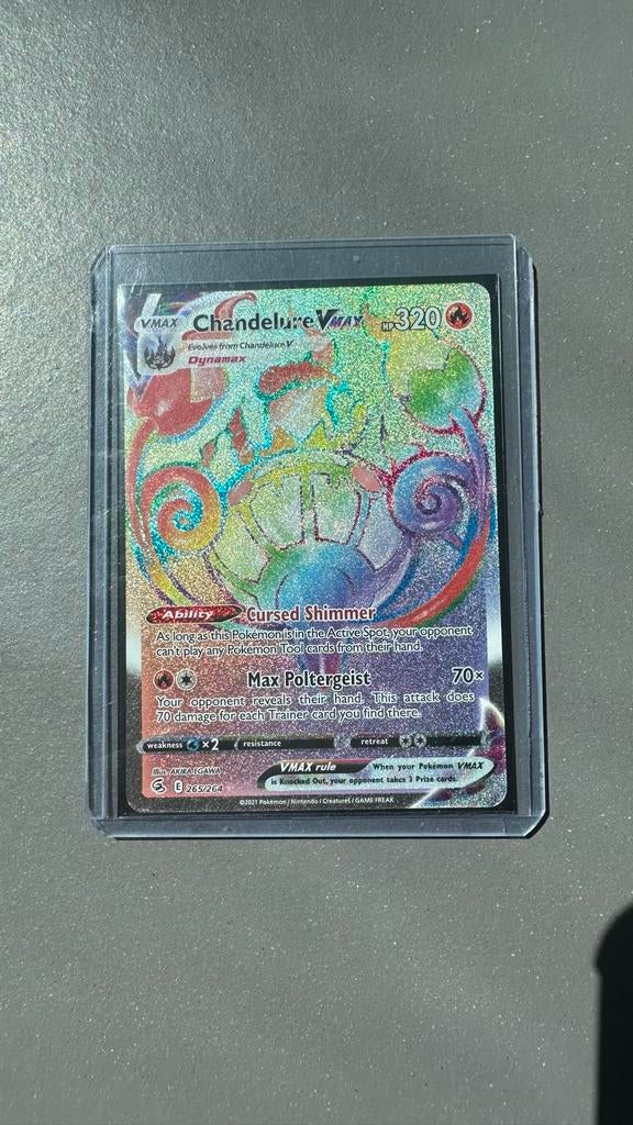 Chandelure VMAX 265/264 Secret Rainbow Rare Fusion Strike NM, Ophalen of Verzenden, Nieuw, Losse kaart, Foil