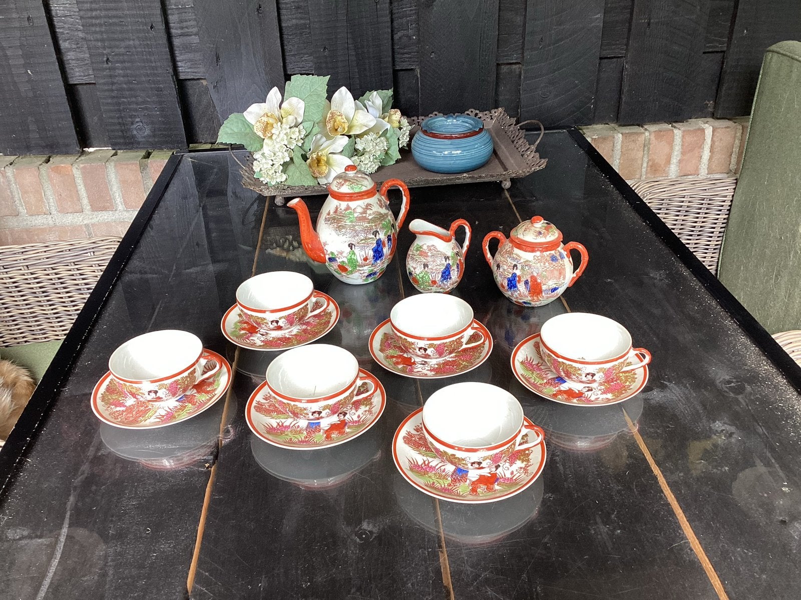 Compleet Chinees theeservies met watermerk - Onbeschadigd, Antiek en Kunst, Ophalen