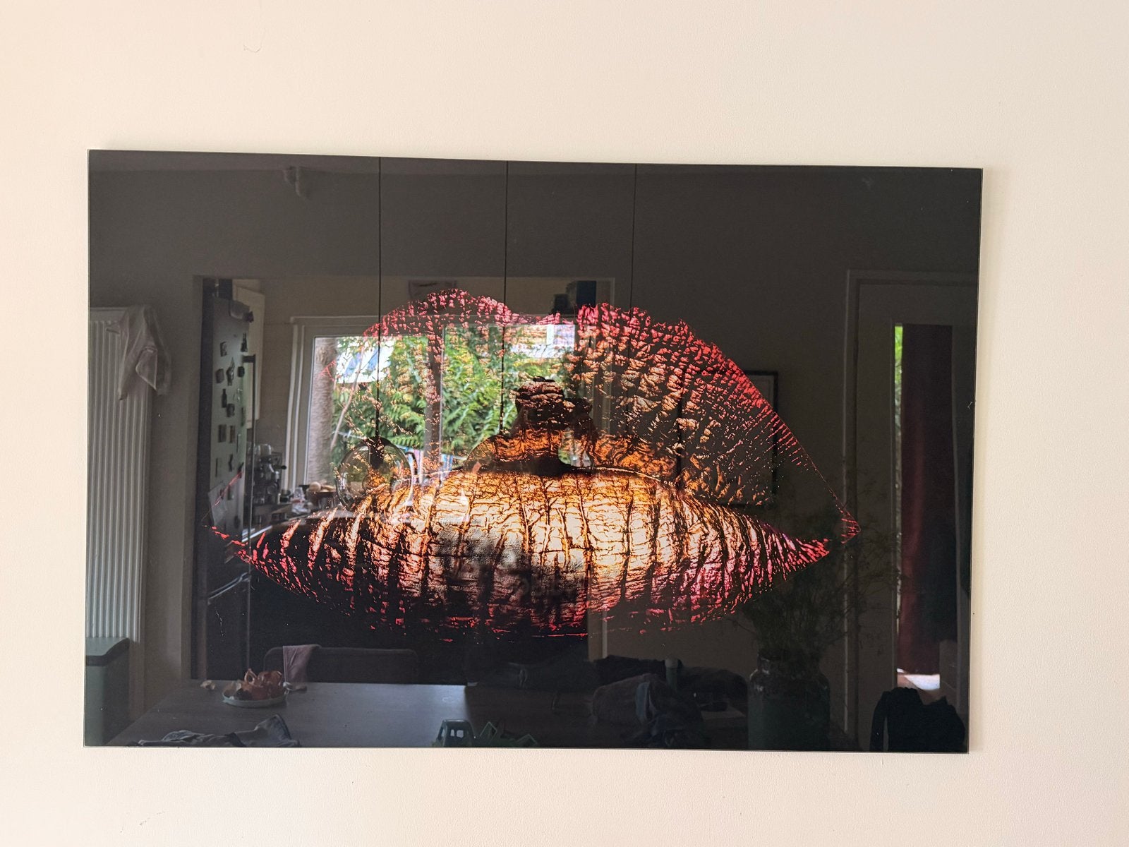 Modern schilderij/foto van lippen op glas, Ophalen, Glas, Print, Overig onderwerp
