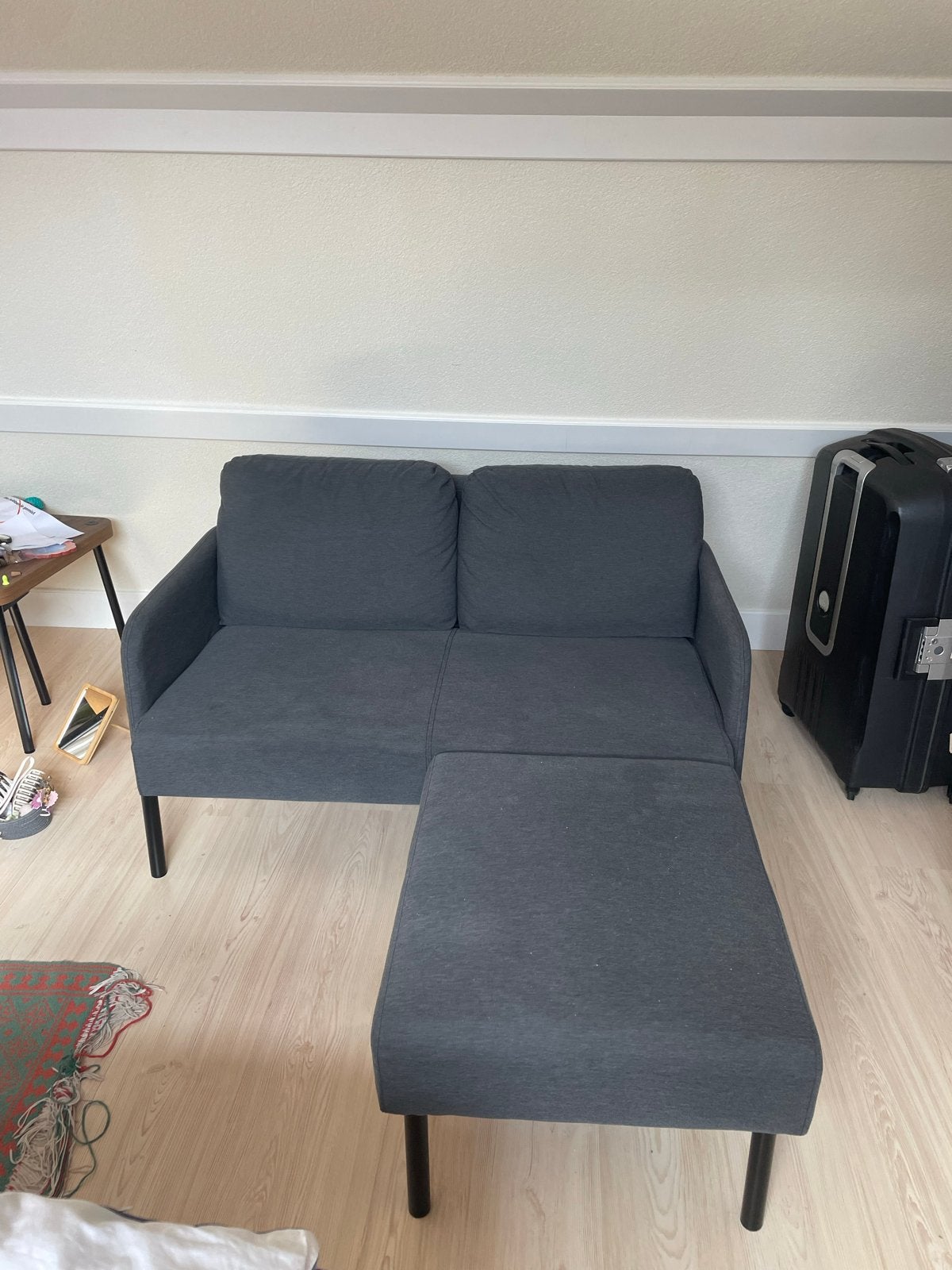 GLOSTAD 2-zitsbank met chaise longue, Knisa donkergrijs, Ophalen, 100 tot 125 cm, 150 tot 200 cm, Stof
