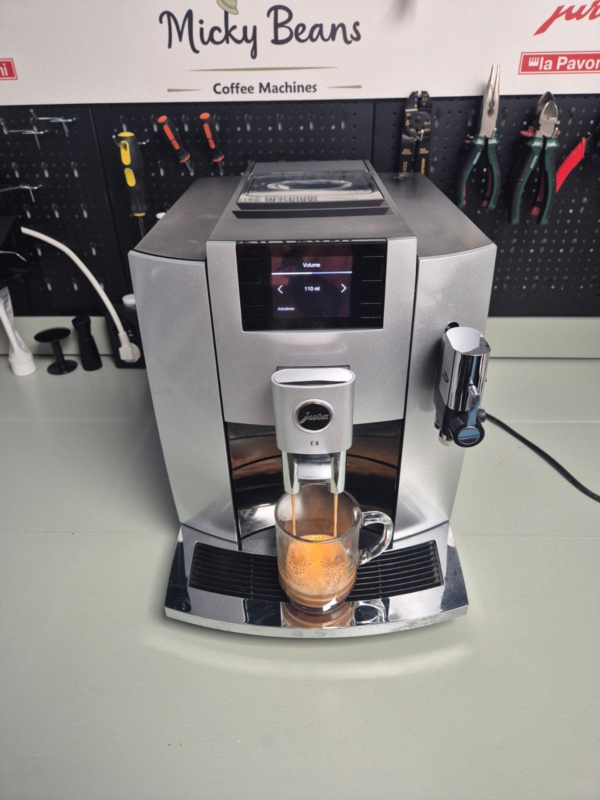 Jura E8 incl Garantie en Onderhoud, Micky Beans, 10 kopjes of meer, Koffiemachine, Ophalen of Verzenden