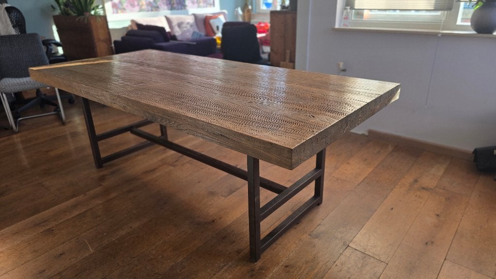 Industriële eettafel – 220 x 100 cm – als nieuw, Ophalen, 100 tot 150 cm, Overige materialen, 200 cm of meer