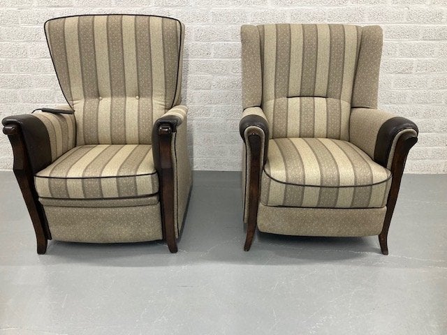 2 stijlvolle fauteuils, 1 elektr. met A.B en 1 vaste. zgan, Ophalen, Stijlvol - classic hoge kwaliteit, 75 tot 100 cm, Zo goed als nieuw
