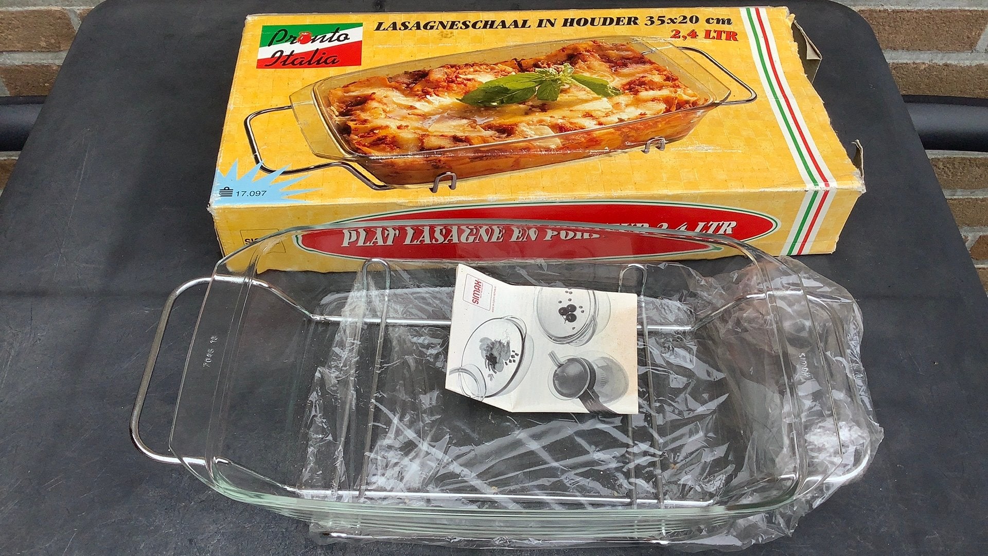 Nieuw ovenschaal in houder 35x20cm voor lasagne enz, Ophalen, Nieuw, Overige stijlen, Glas