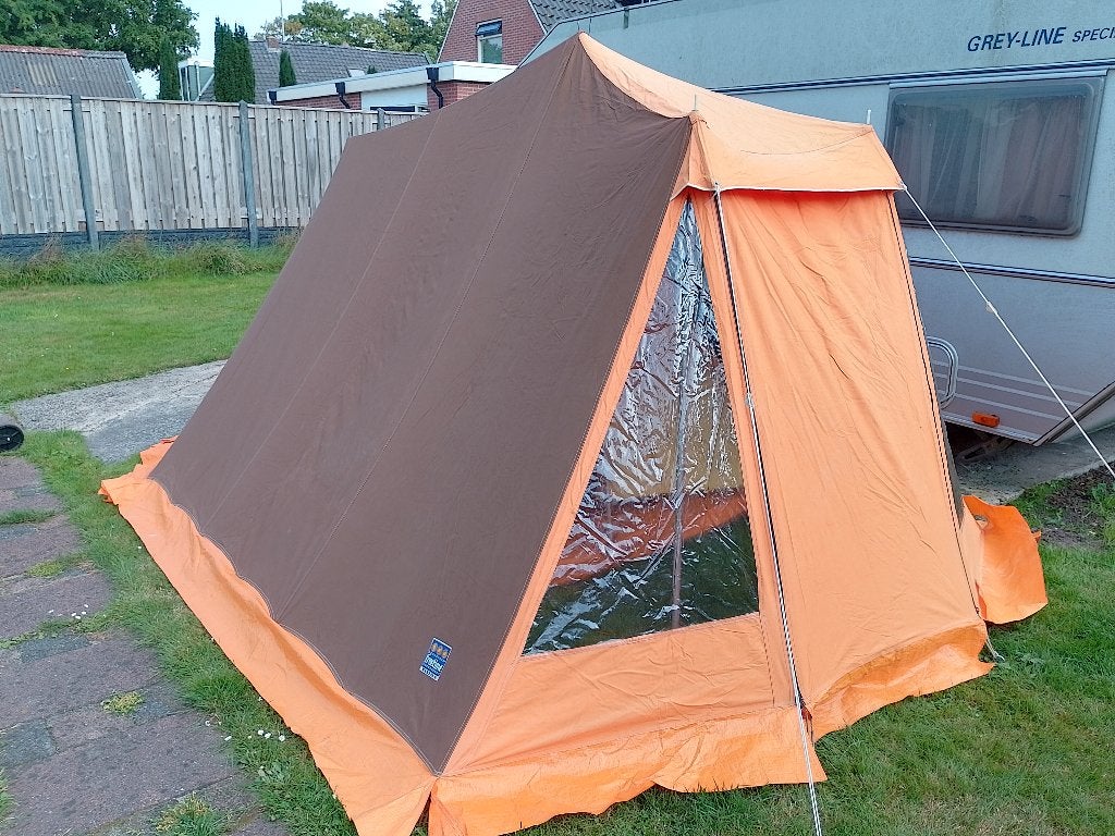 Retro Dubbeldaks Slaap/Zit Tent 2/3 personen Oranje/Bruin, Ophalen, Zo goed als nieuw, Tot en met 3