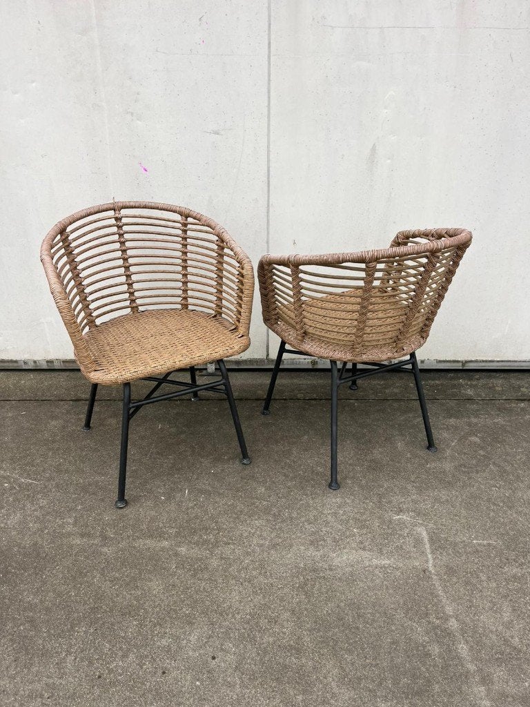 7 stuks gebruikte horeca rotanlook terras stoelen ibiza look, Ophalen, Gebruikt, Overige kleuren, Metaal