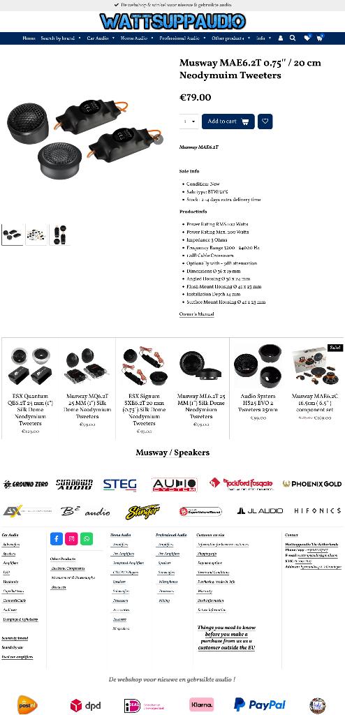 Musway MAE6.2T 0.75'' / 20 cm Neodymuim Tweeters, Auto diversen, Autospeakers, Audio Design, Nieuw, Am Breilingsweg 3, 76709 Kronau, Duitsland