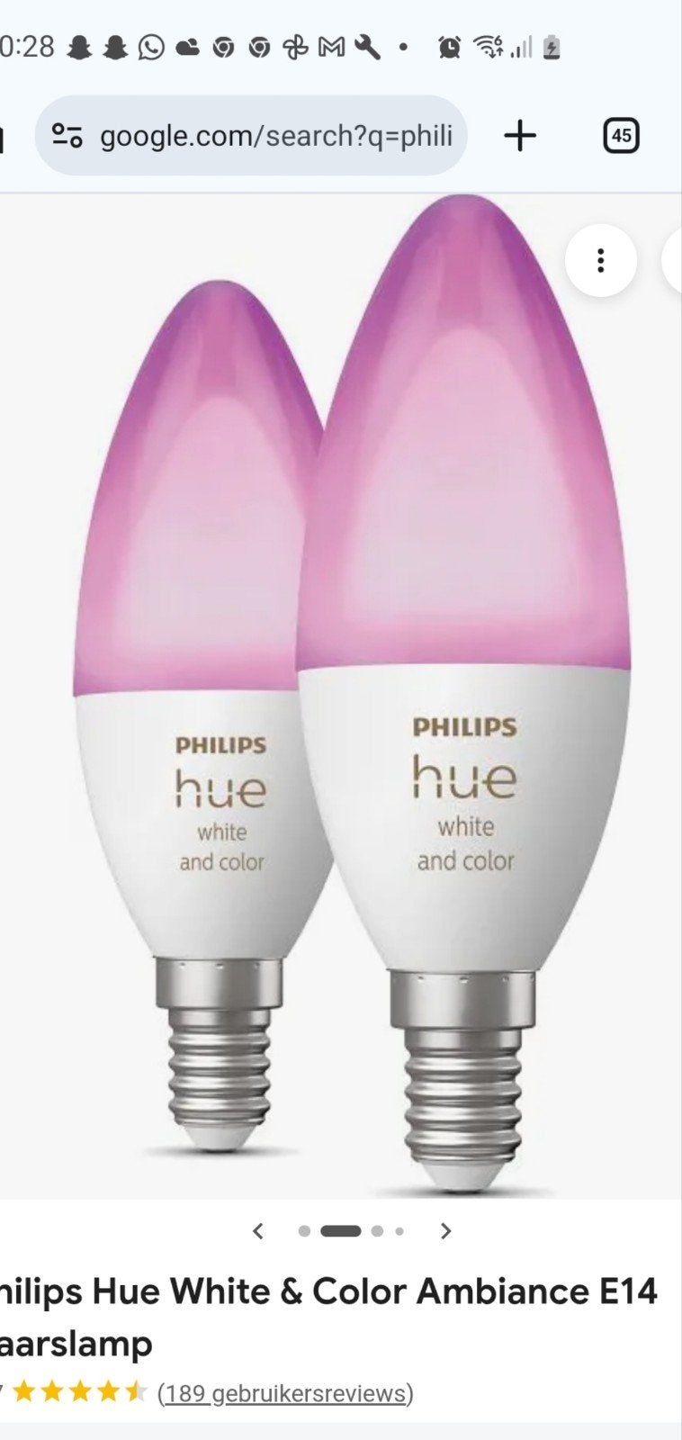 Philips Hue White & Color Ambiance E14   2x dus 2x2, Ophalen