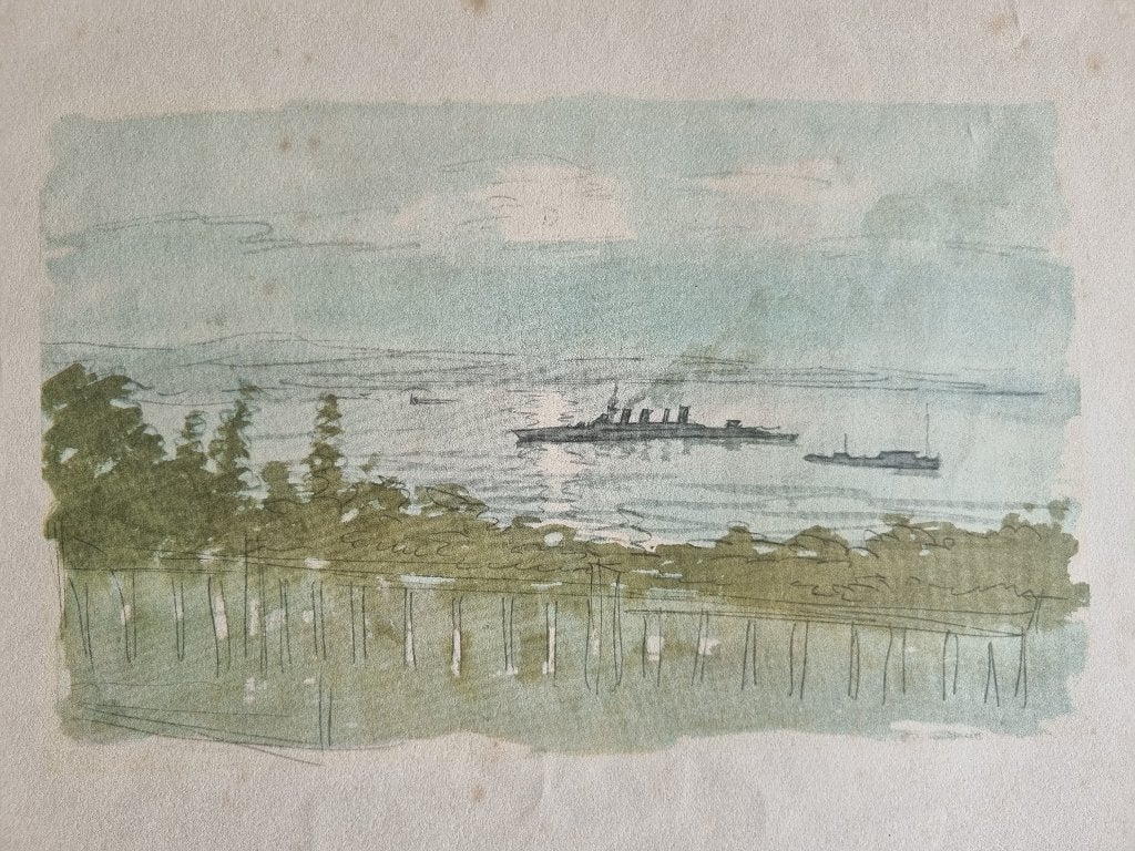 Muirhead Bone 1876–1953 a light cruiser : evening, Ophalen of Verzenden