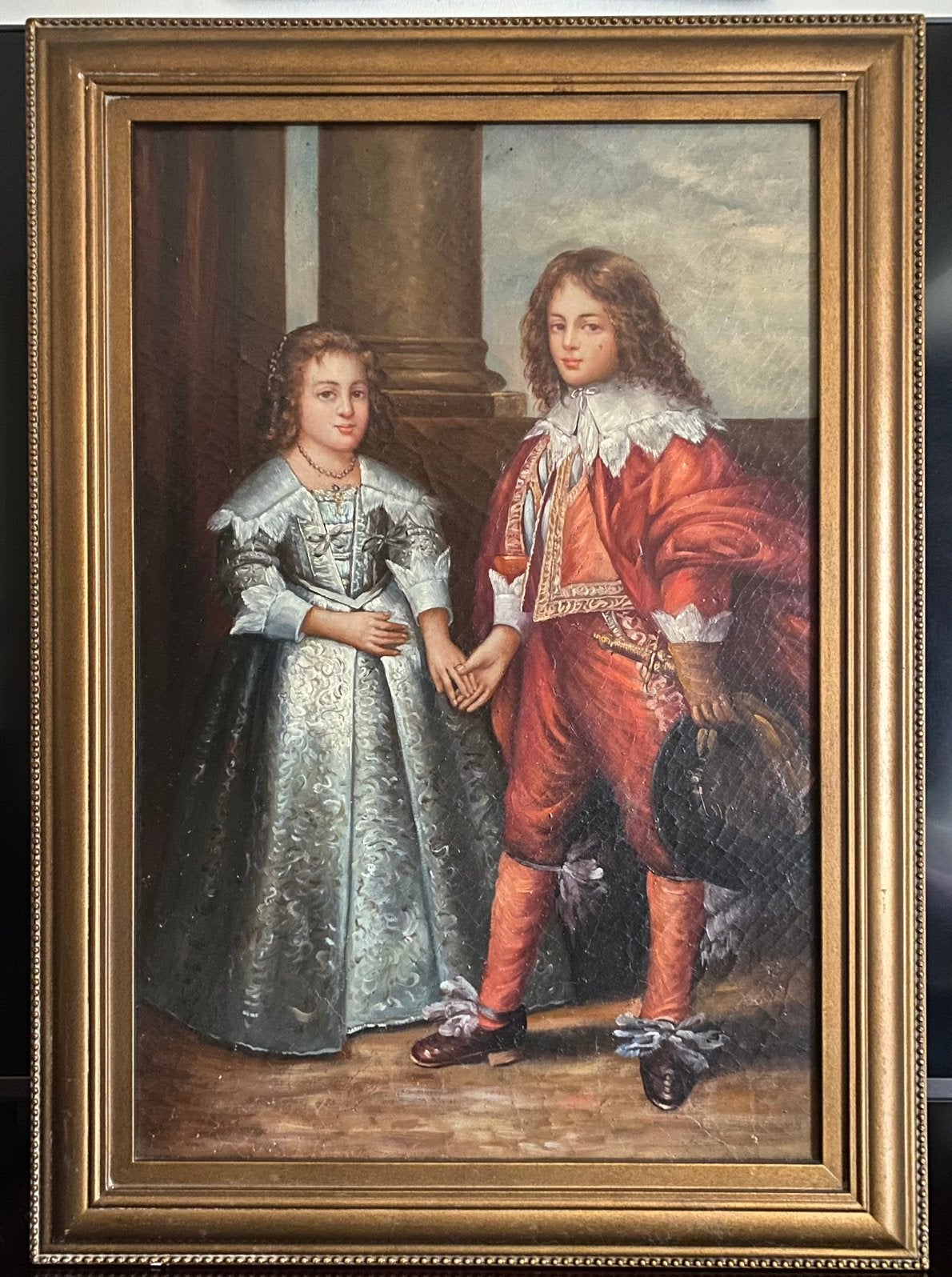 Olieverfschilderij houtpaneel Willem II Maria Stuart 71X51, Antiek en Kunst, Kunst | Schilderijen | Klassiek, Portret of Personen