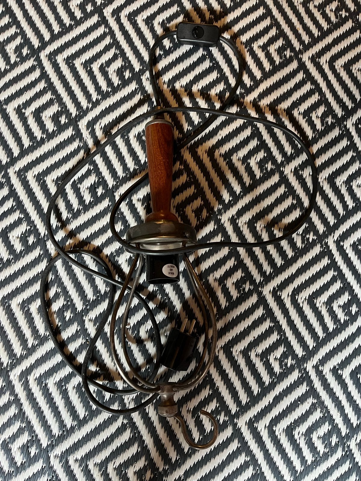 Vintage hanglamp/tafellamp met houten handvat, Ophalen of Verzenden