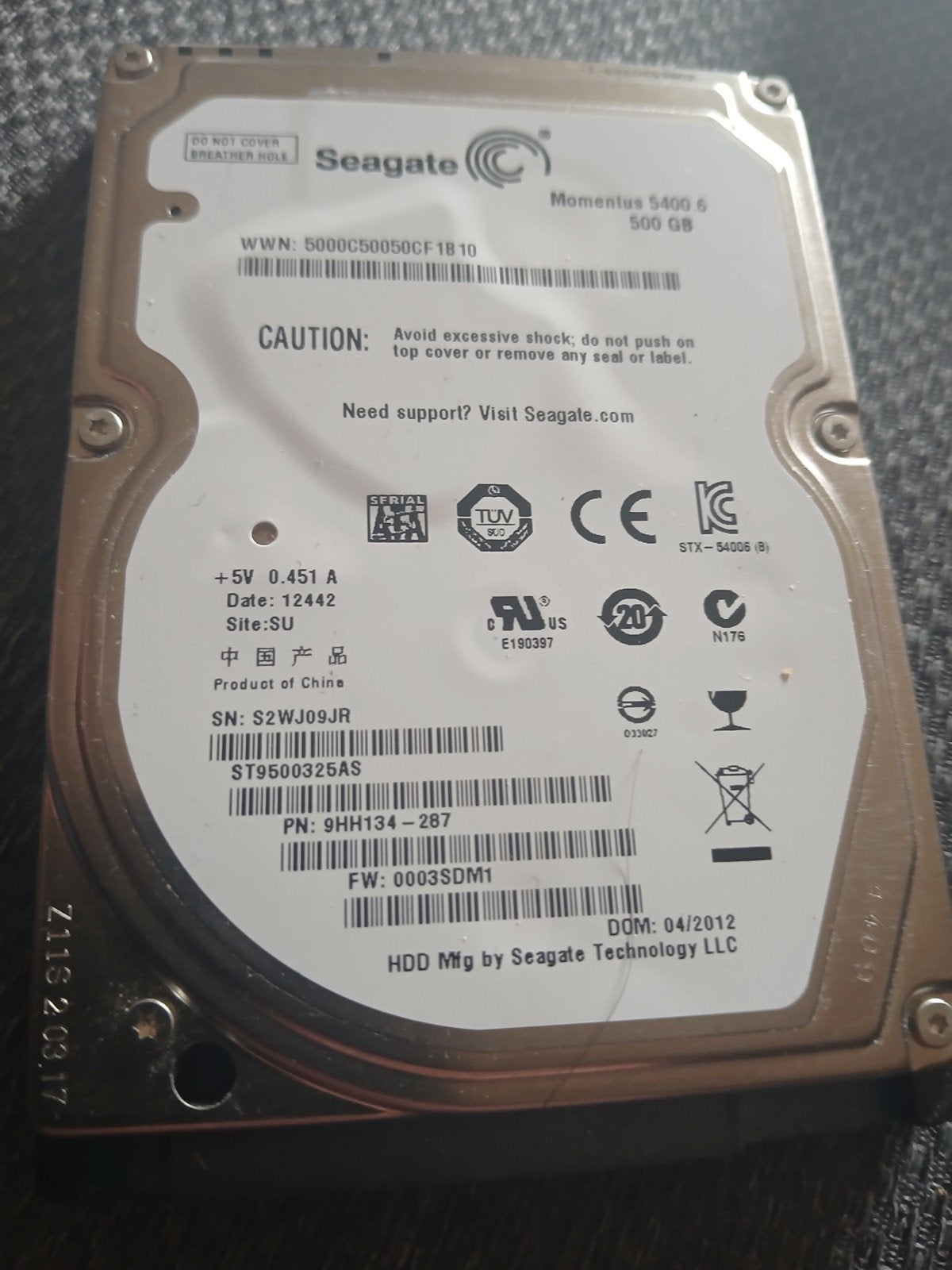 Seagate Momentus 5400.6 / 500GB HDD - Intern, SATA, Computers en Software, Harde schijven, Gebruikt, Laptop, Intern, HDD, SATA