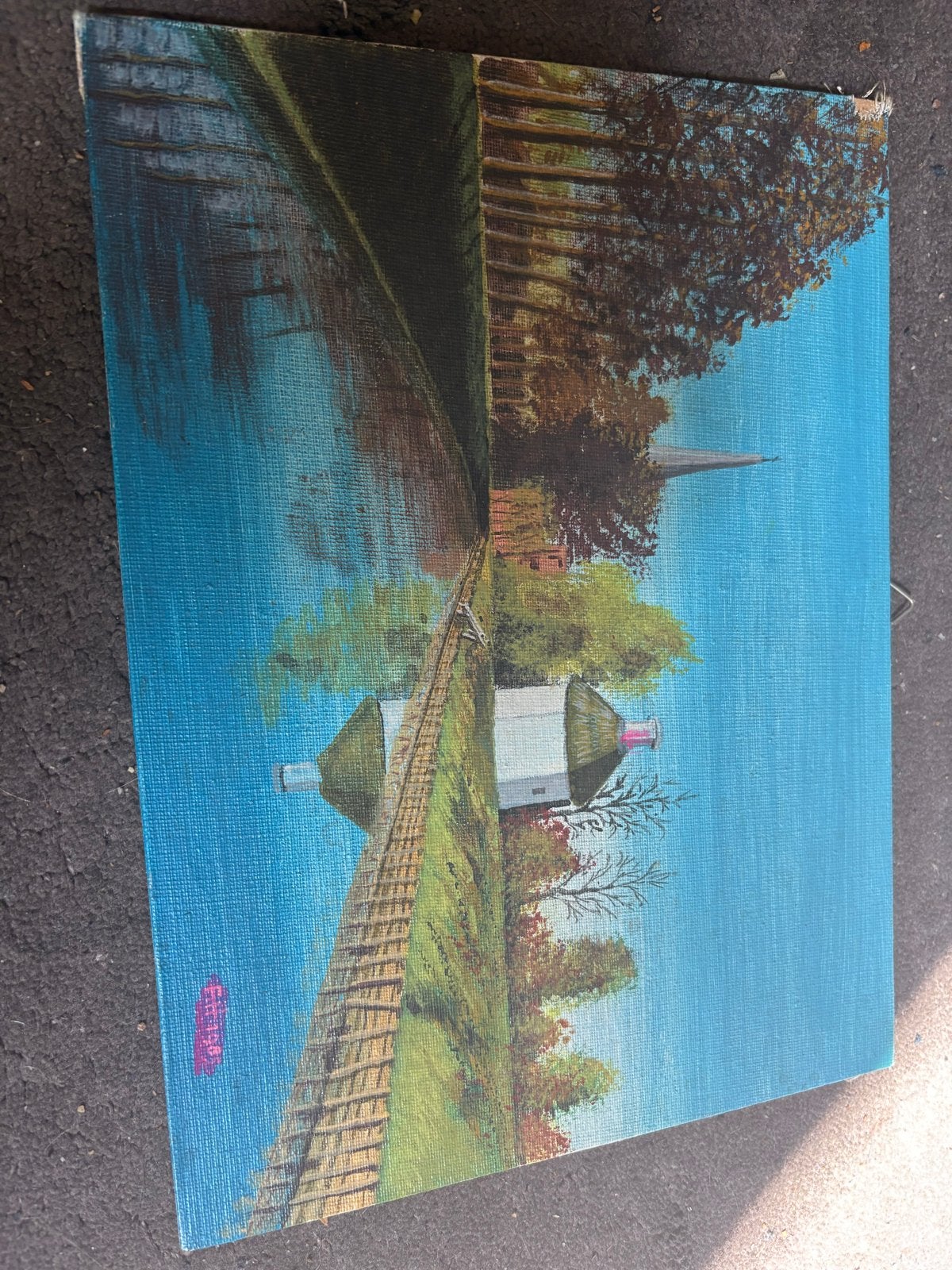 Schilderij: Hollands landschap met huisje aan het water, Ophalen, Doek, Realistisch, Olieverf