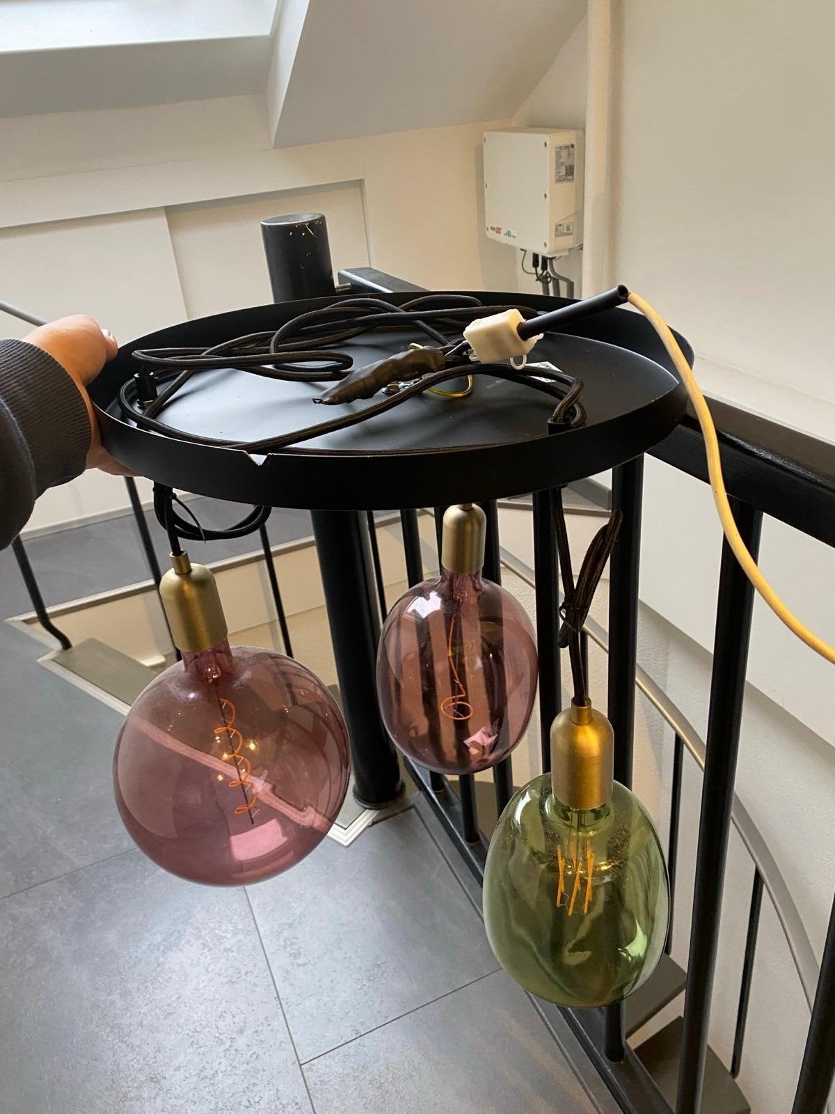 Hanglamp met 3 gekleurde LED filament bollen, Ophalen, Zo goed als nieuw