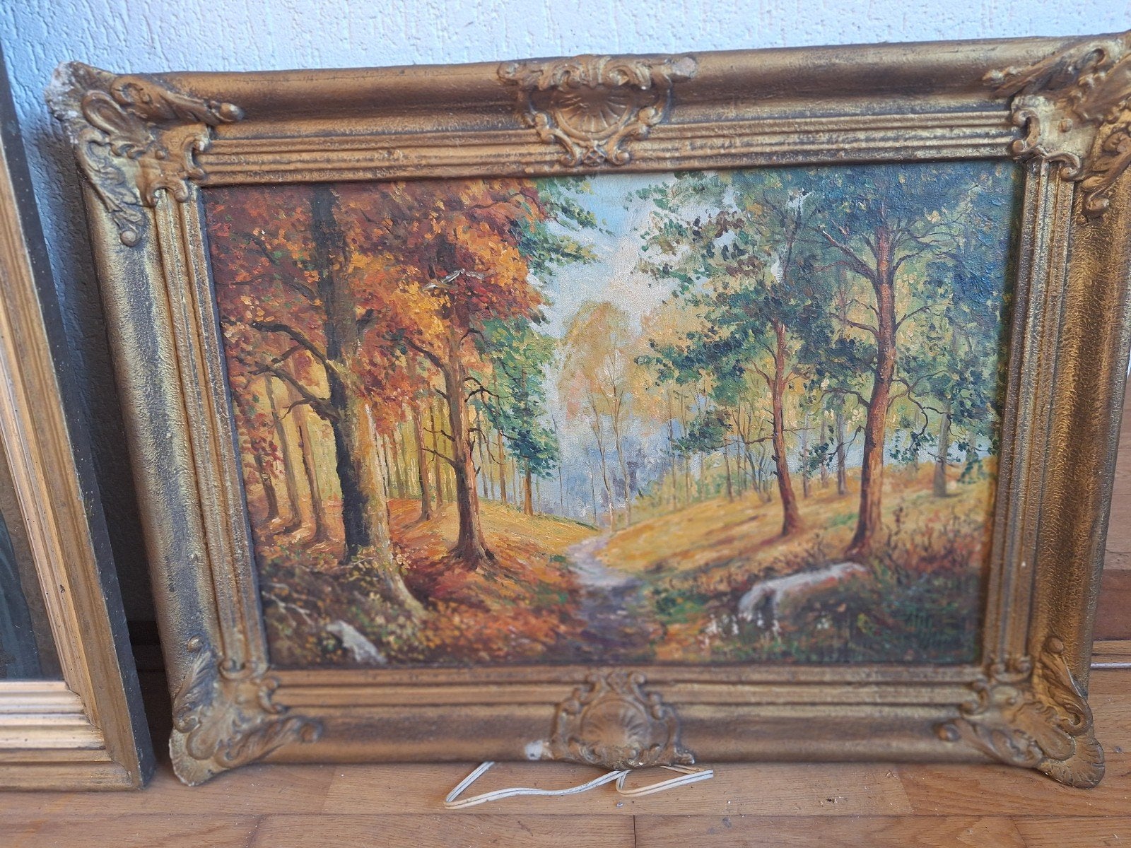Olieverfschilderij Herfstbos met Gouden Lijst, Antiek en Kunst, Ophalen of Verzenden
