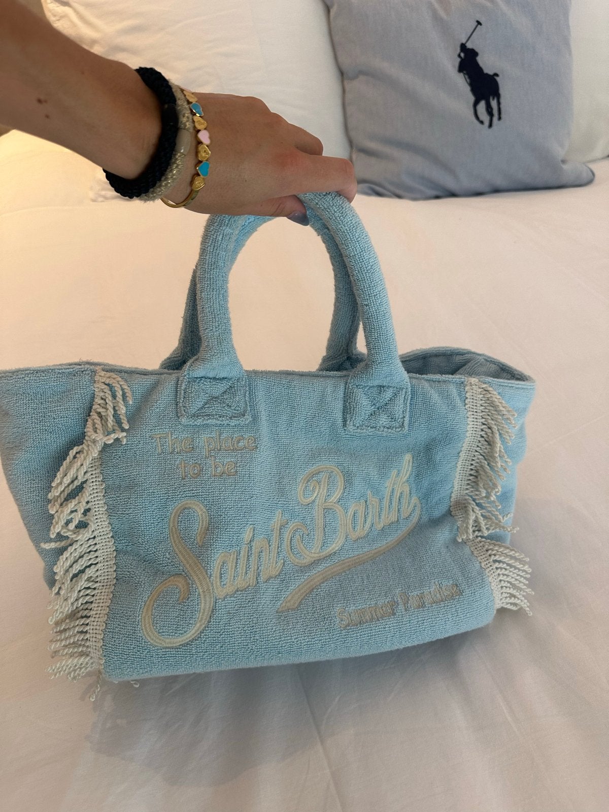 MC2 Saint Barth strandtasje badstof lichtblauw, Verzenden, Zo goed als nieuw, Blauw, Overige typen
